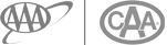 The image shows two round logos; the left with "AAA" and the right with "CAA," both encircled.