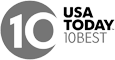 The image shows the USA Today 10Best logo, featuring a "10" within a circle and the text "USA TODAY 10BEST" on the right side.