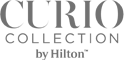 The image shows the logo for "Curio Collection by Hilton" in gray text on a transparent background.
