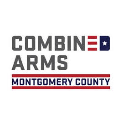 Logo of "Combined Arms Montgomery County" with a flag design and star, featuring red, white, and blue colors.