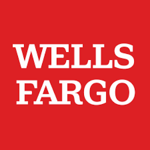 The image shows the Wells Fargo logo with white text on a red background.